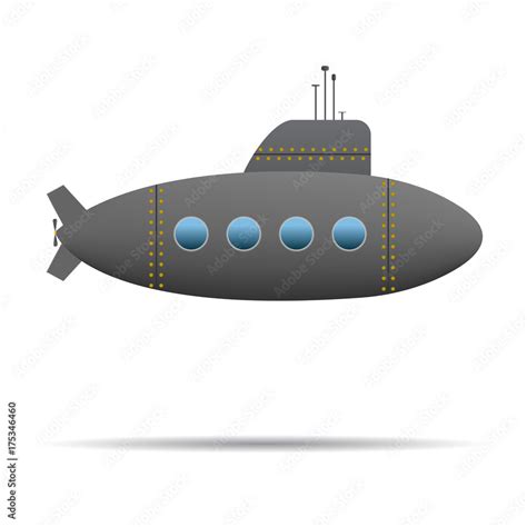 Cartoon Submarine Dark Realistic Submarine On White Background Stock