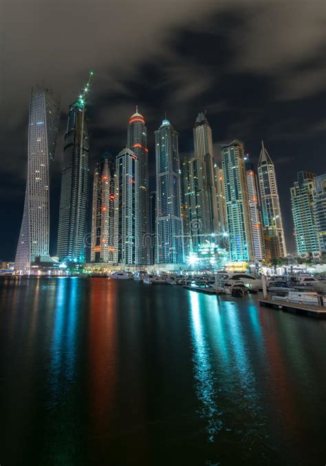 Dubai Marina At Night Editorial Stock Image Image Of Marina 71214994