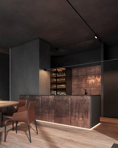 Industrial Interior With Copper Accents On Dark Tone Decor Design Swan