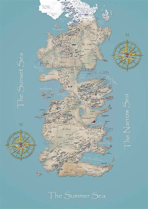 Westeros Map Printable Game Of Thrones Map Of Westeros Etsy Mapa Juego De Tronos Mapas Del