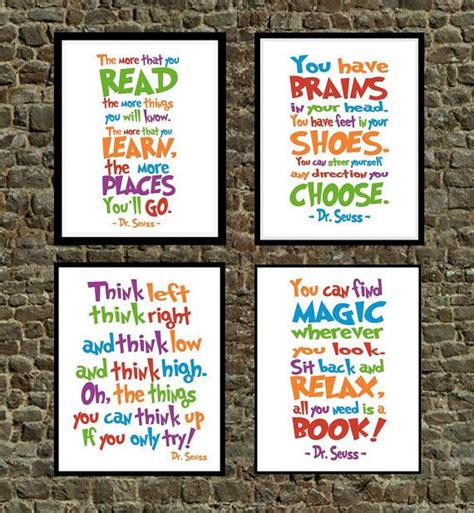 Set Of 4 Dr Seuss Quote Prints Digital Gallery Wall Art Quote Prints