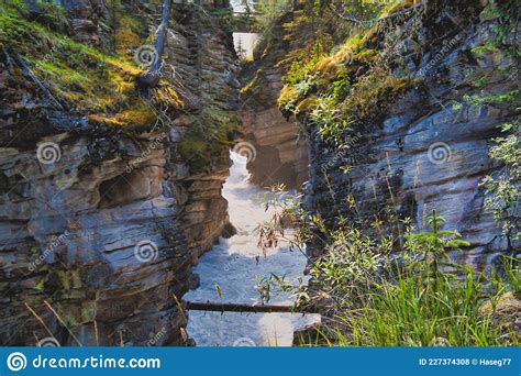 The Rushing Water Section Of Athabasca Falls Jasper Ab Canada Stock