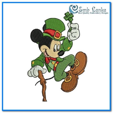 St Patricks Day Happy Mickey Mouse Embroidery Design Emblanka