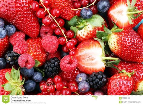 Berries Overhead Closeup Colorful Assorted Mix Of Strawberry Bl Stock