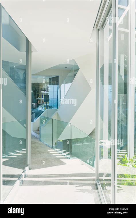 Sunny Modern Luxury Home Showcase Interior Architecture Hallway Stock