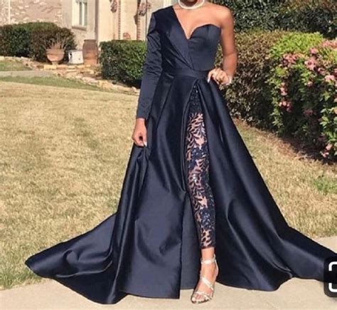 Black Prom Jumpsuit With Capeprom Dressafrican Prom Etsy Navy Prom