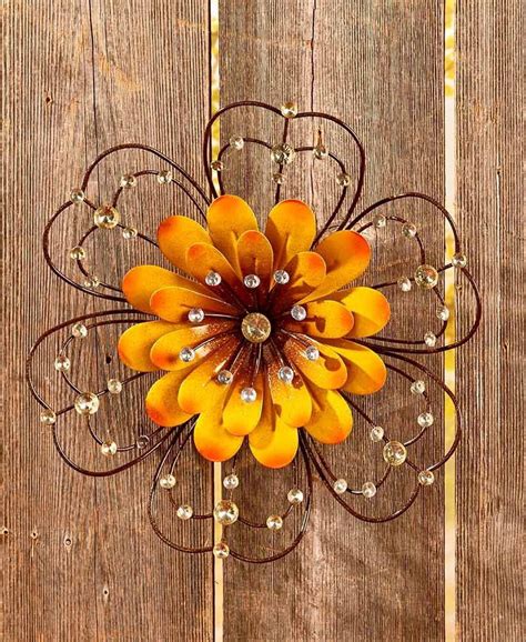 Jeweled Metal Wall Flowers Yellow Brightly Colored Jeweled Metal