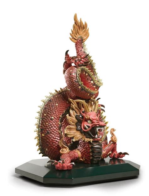 Protective Dragon Sculpture Golden Luster And Red Limited Edition