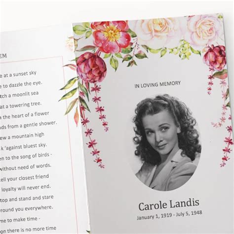 Funeral Program Template Printable Microsoft Word Watercolor Pink Rose