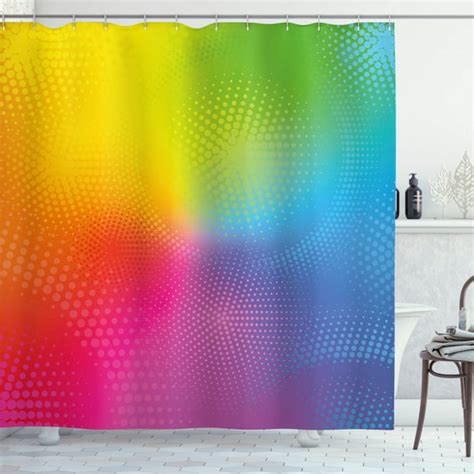 Rainbow Shower Curtain Vibrant Neon Colors Circles Rounds Dots Radiant