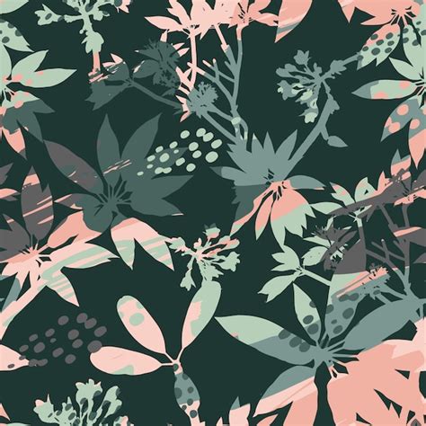 Premium Vector Abstract Floral Seamless Pattern Silhouettes Of Leaves