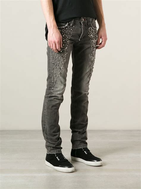Lyst Philipp Plein Embellished Jeans In Gray For Men