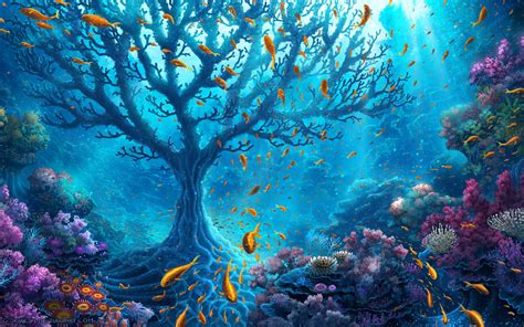 Download Wallpapers Underwater Coral Reef Fish Tree