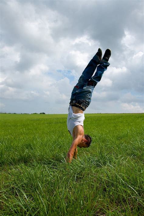 Boy Doing A Handstand Stock Image Image Of Grass Down 3106869