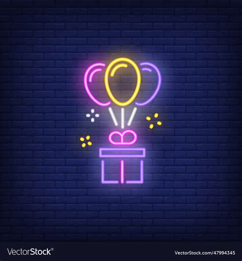 T Box With Balloons Neon Sign Royalty Free Vector Image