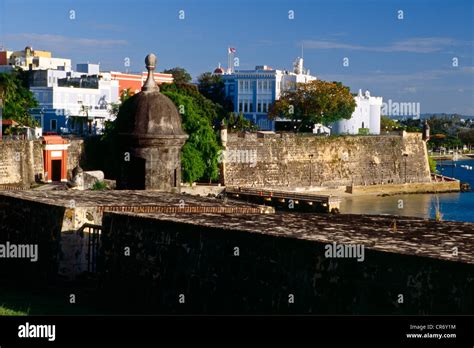 Old San Juan City Walls And Gate With The La Fortaleza In The