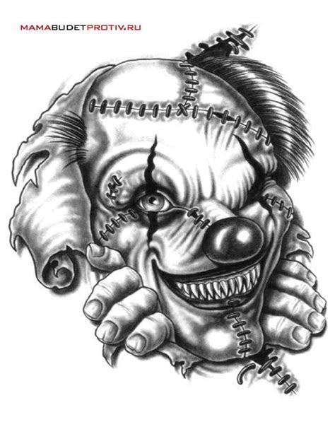 black and white monster clown tattoo design clown tattoo evil tattoos tattoos