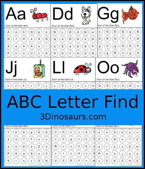 Abc Letter Find Printable For The Whole Alphabet 3 Dinosaurs Alphabet