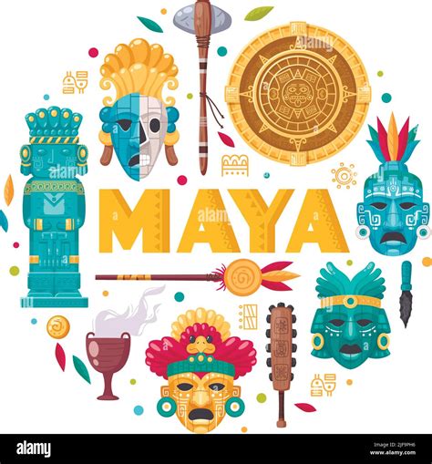 Maya Civilization Cartoon Concept With Ancient Culture Symbols Vector