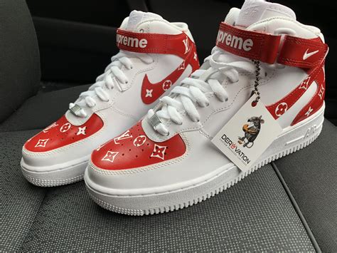 Custom Red Lv X Air Force 1 Mid Derivation Customs Custom Sneakers