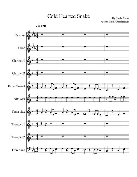 Cold Hearted Snake Sheet Music For Flute Clarinet Alto Saxophone