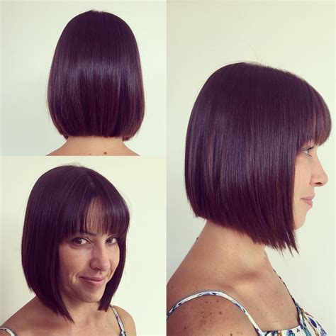 While inverted bobs provide length in front, stacked bobs offer dimension for the backs. Medium Length Bob Cut with Thin Fringe Bangs on Dark Hair ...