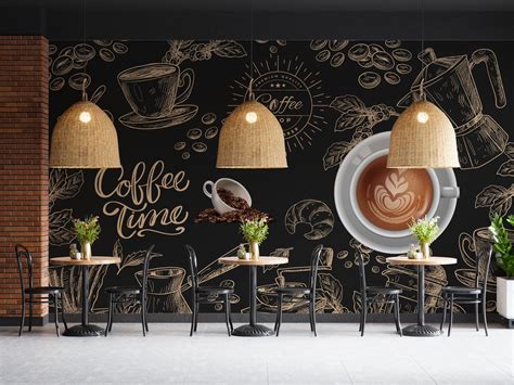 Coffee Wall Mural Stylish Coffee Shop Wallpaper French Style Etsy