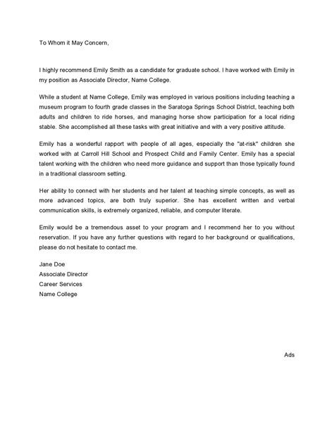 Letter Of Recommendation Template For Masters