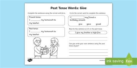 Past Tense Words Give Worksheet Teacher Made Twinkl