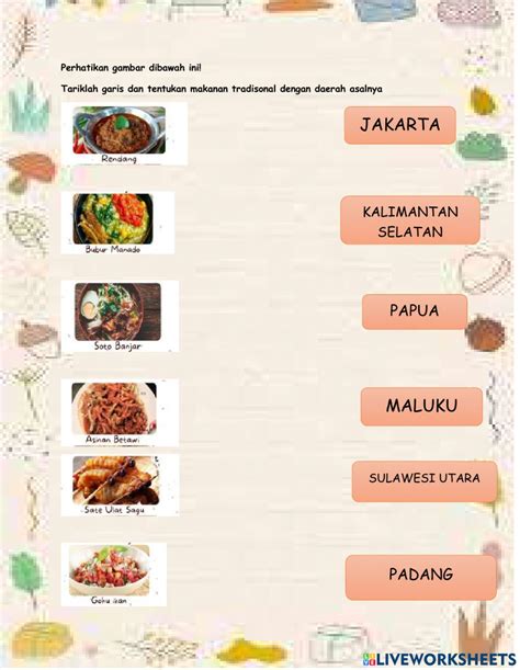 Keragaman Makanan Tradisional Di Indonesia Interactive Worksheet