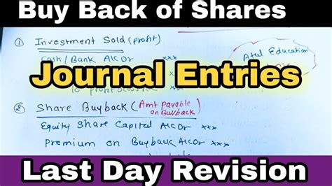 Buy Back Of Shares Journal Entries Tybcom Baf Sem V Fa Atul Sir