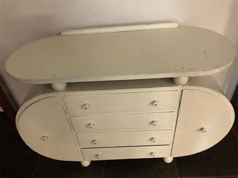 White Wooden Oval Chest Of Drawers Dresser Circa 1950 Centrepiece With Four Drawers