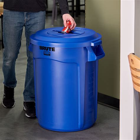 Rubbermaid Brute Gallon Blue Round Trash Can And Mixed Recycle Lid