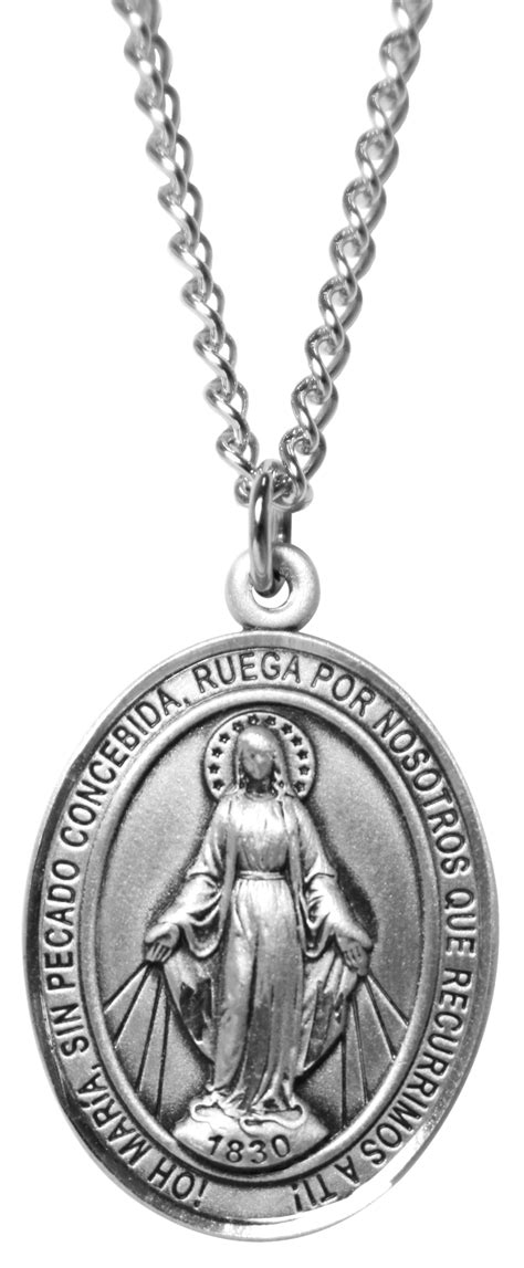 Amm Nl12 Medalla Milagrosa Mediana De Plata Fina Con Cadena