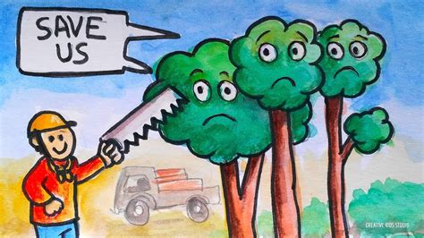 Save Trees Save Earth Poster Design Easy Cartoon Drawings World