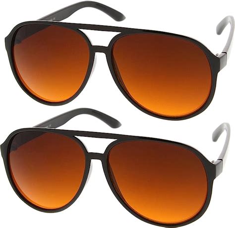 retro large blue blocking lens aviator sunglasses 60mm 2 pack black orange clothing