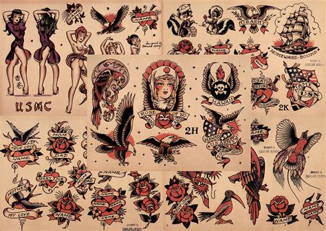 Sailor Jerry Traditional Vintage Style Tattoo Flash 5 Sheets 11x14 Old