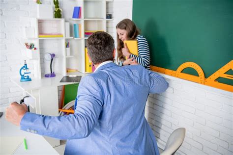 Angry Teacher Shouting At Kid At Blackboard Stock Image Image Of