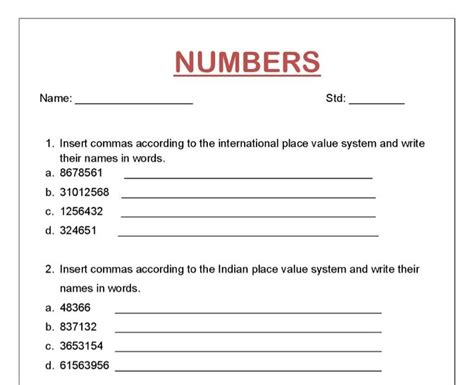Large Numbers Worksheet For Class 5