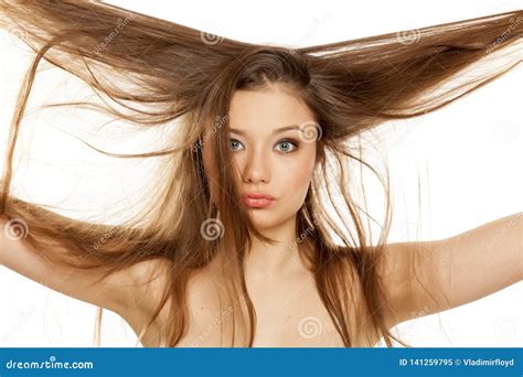 Young Blonde Showing Her Long Straight Hair Stock Image Image Of Care