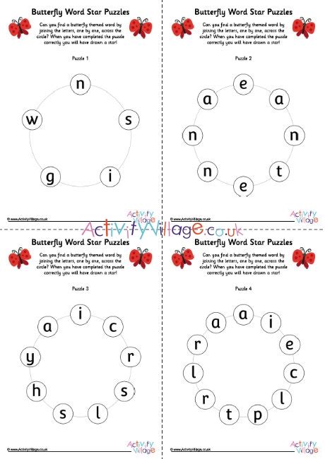 Butterfly Word Star Puzzles