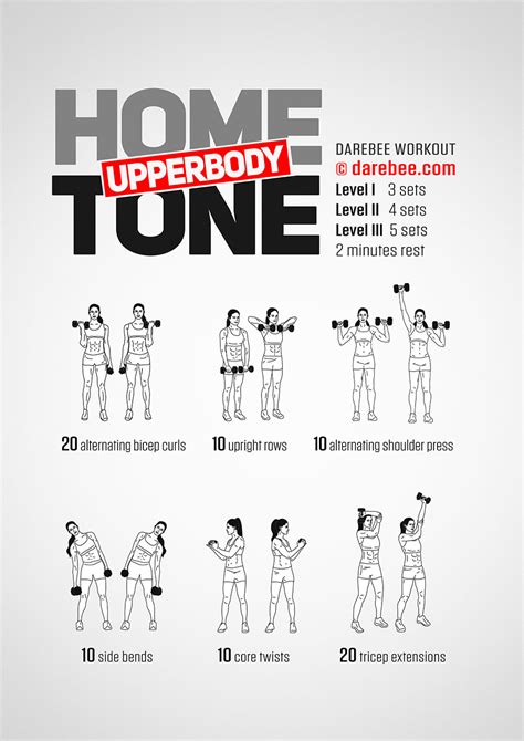 Home Upperbody Tone Workout By DAREBEE Fitness Workout Homeworkout Strength Upperbod