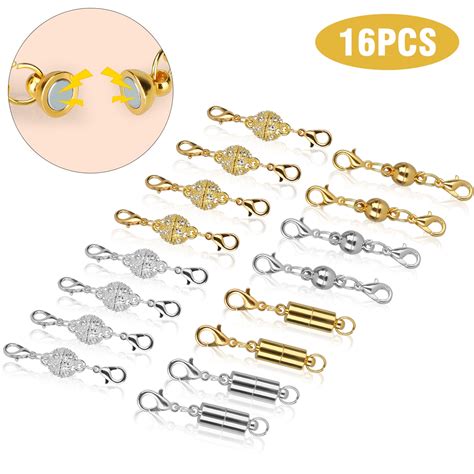 16pcs Gold And Silver Color Magnetic Lobster Clasp Jewelry Extenders