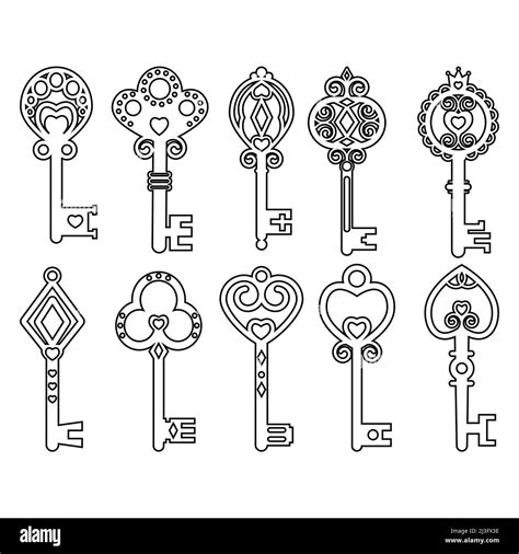 Set Of Vintage Keys Color Vector Illustration Flat Stock Vector Image