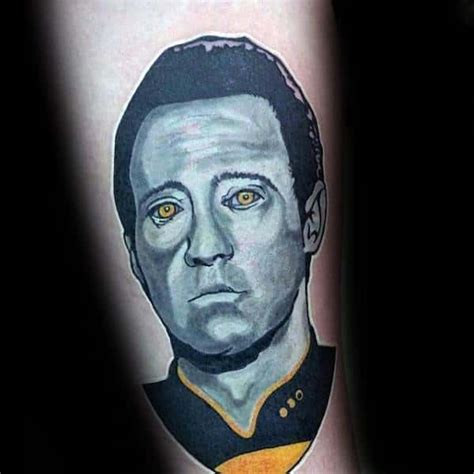 This tattoo is colored with bright yellow ink, and it not every star trek tattoo has to have a picture because this one is just the three famous words of the. 50 Star Trek Tattoo Designs For Men - Science Fiction Ink Ideas