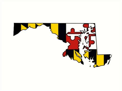 Maryland Flag State Outline Art Prints By Artisticattitud Redbubble