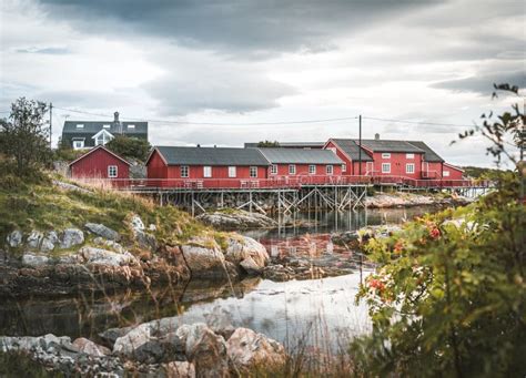 September 2018 Henningsvaer Lofoten Island Red Rorbuer Houses In The