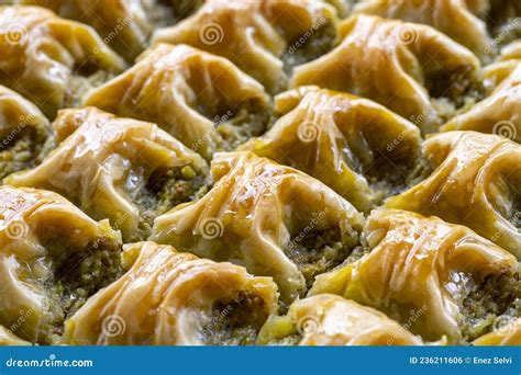 Pistachio Baklava Close Up Pistachio Baklava Turkish Baklava Dessert