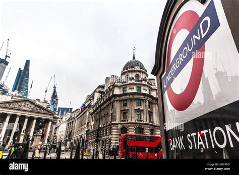 Bank Underground Station Sign City Of London London England Uk