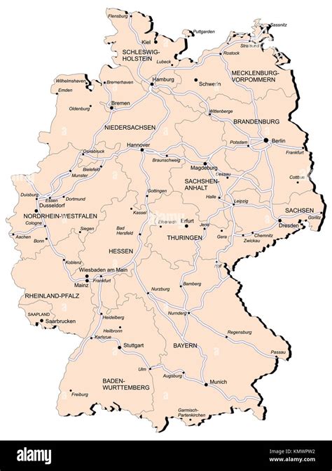 Vectorial Map Of Germany With Provinces And Of Railway No Gradients And